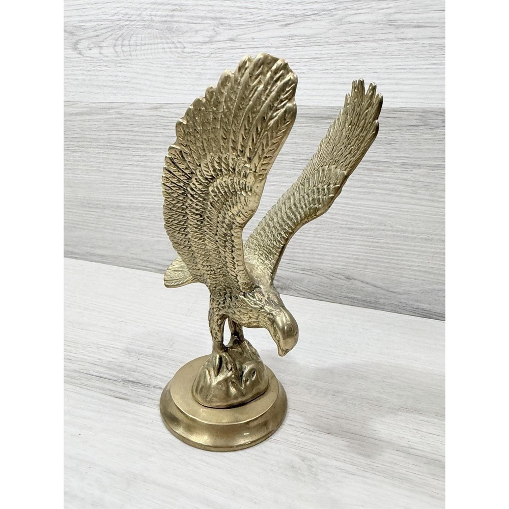 Brass Bald Eagle Figurine Wings Spread Landing Statue 7 Inches MCM